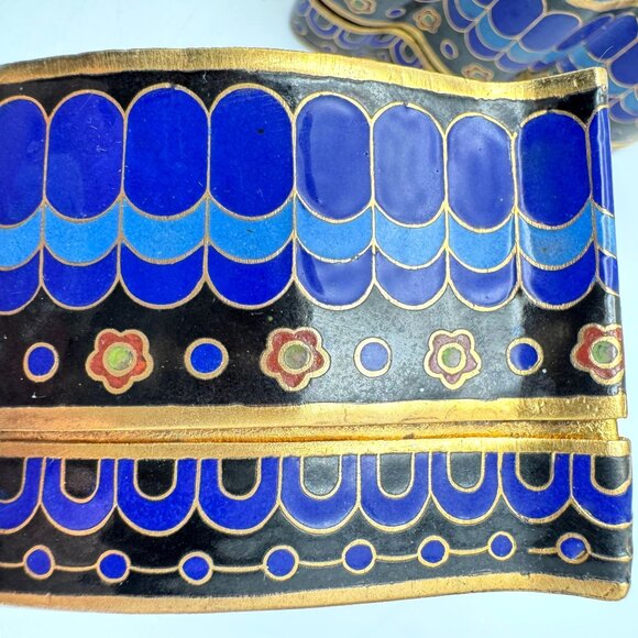 Cloisonné Vtg Brass Butterfly Trinket Box Blue Green Black Gold Tone Chinese - Picture 11 of 15